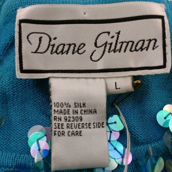 Diane Gilman Womens Blue/ Turquoise 100% Silk Sweater w/ Sequins - Picture 11 of 13
